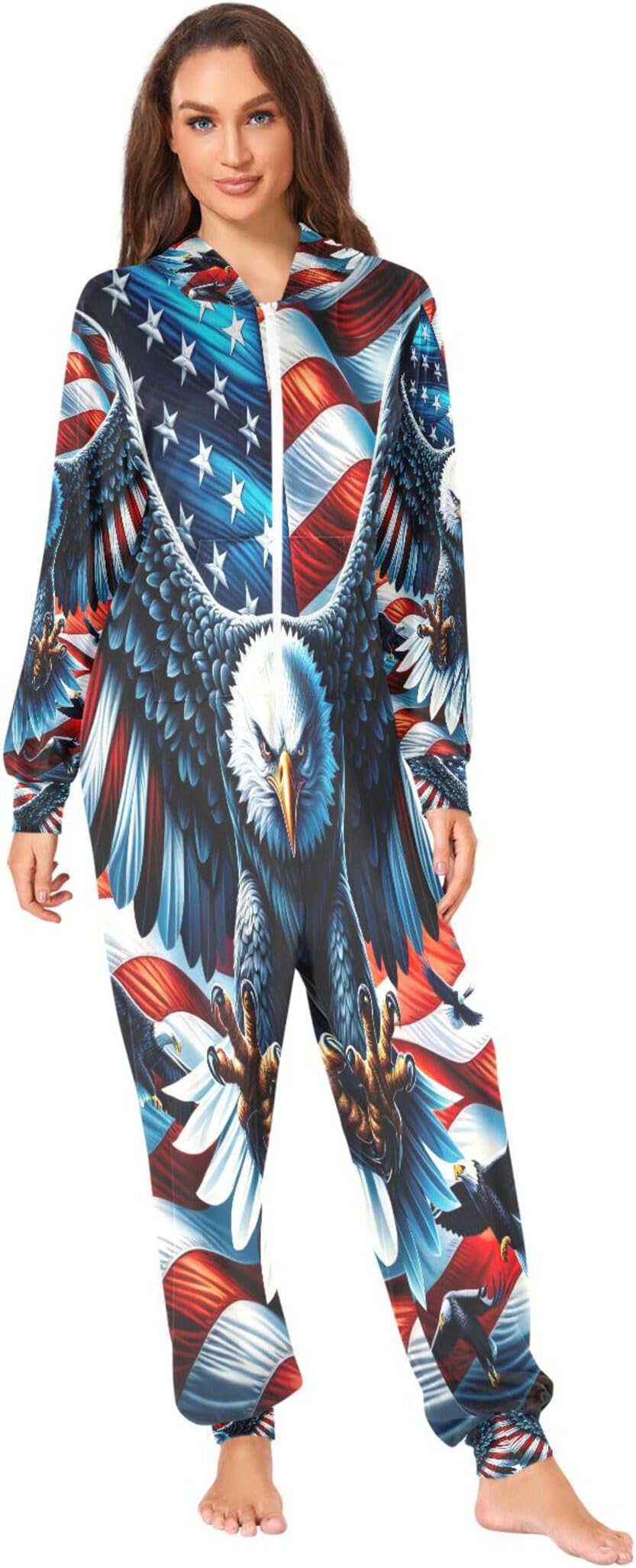 Joisal American Cool Eagle Adult Onesie Couples Pajamas Jumpsuits Onesie Women Cute Men Loungewear Pjs