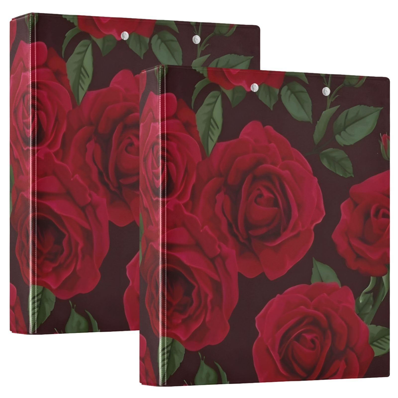 Red Rose Black Roses 3 Ring Binder with 2 Interior Pockets 1.5 inch Binders 3 Ring Heavy Duty Fit 8.5" x 11" Letter Size for Office School, 2 Pack