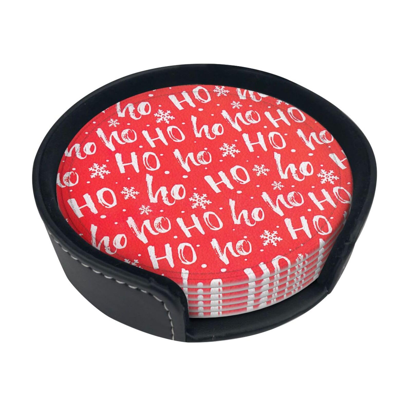 Christmas Background Print Round Coasters Set Of 6,Coaster For Tabletop Protection Home Bar Decor