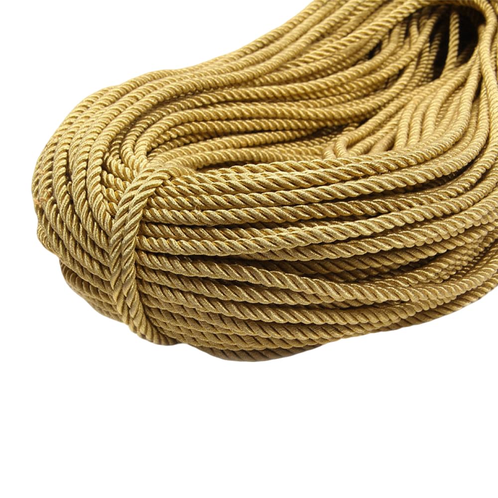 Leliafleury 5 Meter Gold Metallic Twisted Cord Trim 6mm Polyester Twisted Cord Rope for DIY Craft Curtain Tieback Home Decor