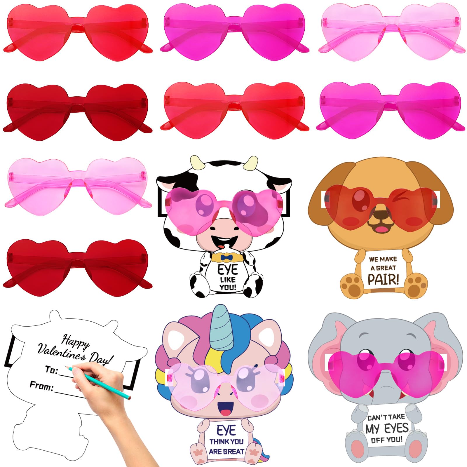 28 Packs Valentines Day Gifts for Kids with 28 Pack Valentine Cards and Heart Shaped Glasses Heart Glasses Classroom Exchange Prizes