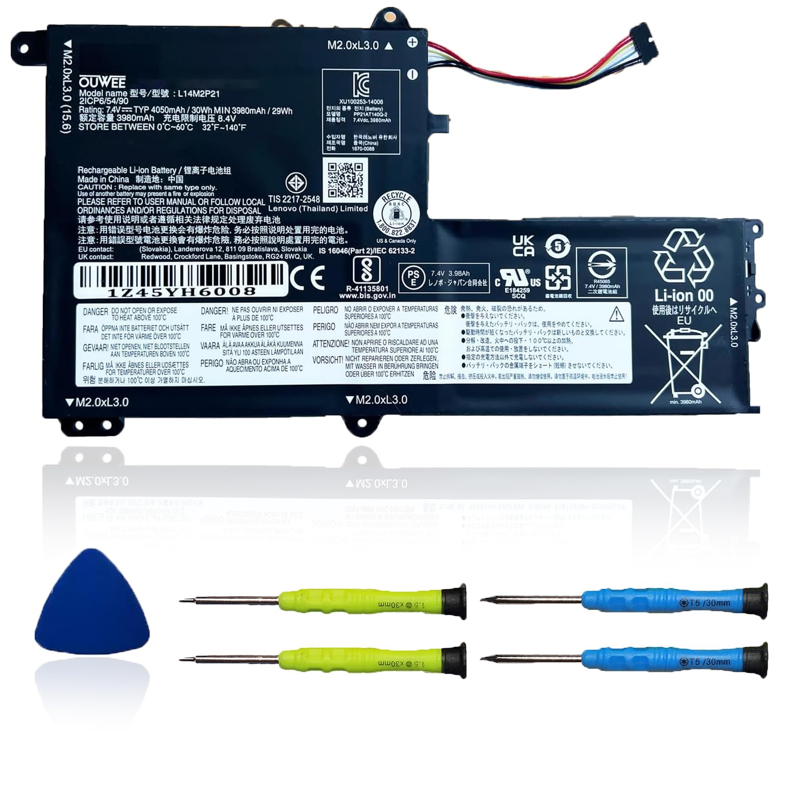 L14M2P21 Laptop Battery Compatible with Lenovo IdeaPad 330S-14AST 330S-14IKB 330S-15ARR 330S-15AST 330S-15IKB Series 5B10Q39203 5B10Q39204 L14L2P21 5B10Q39206 5B10W67199 7.4V 30Wh(Shape-B)