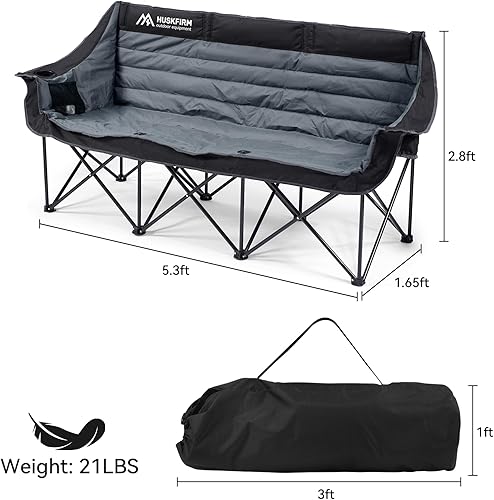 Miniatura 3 de Sillas de campamento plegables para 3 personas, silla de campamento doble, portátil, de gran tamaño, acolchada, silla de campamento resistente, para