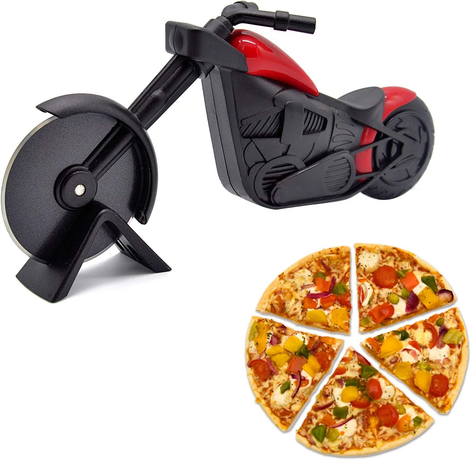 Motorcycle Pizza Cutter Premium Anti rust Stainless Steel pizza Slicer Sharp Blade Fit for Cutting Pizzas, Cakes, Waffles, Pancakes and More
