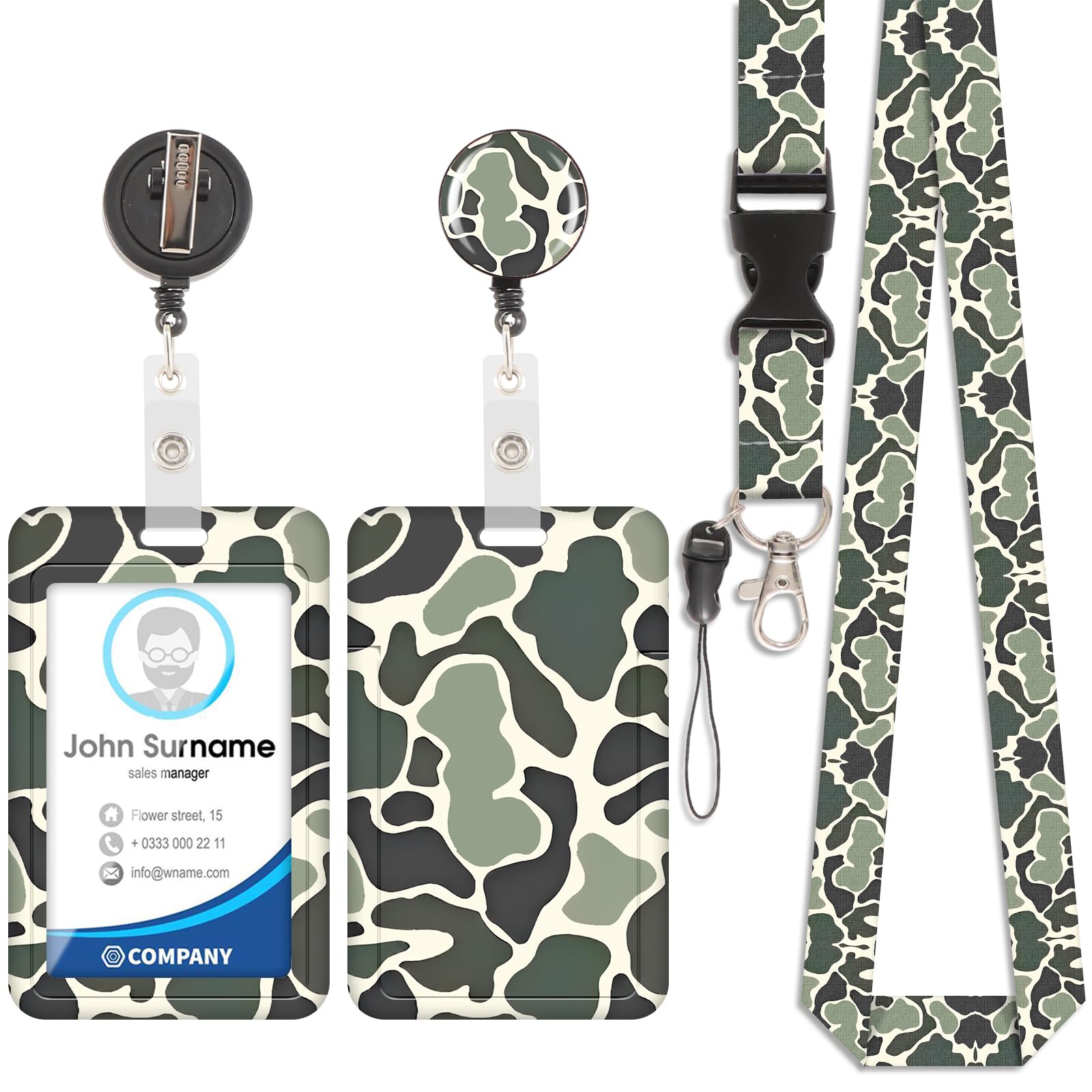Badge Holder with Lanyard, Personalized ID Badge Holders with Retractable Badge Reel Carabiner Clip, Vertical Card Cover Case Protector with Detachable Cute Lanyard, for Nurse Teacher Student(Green)