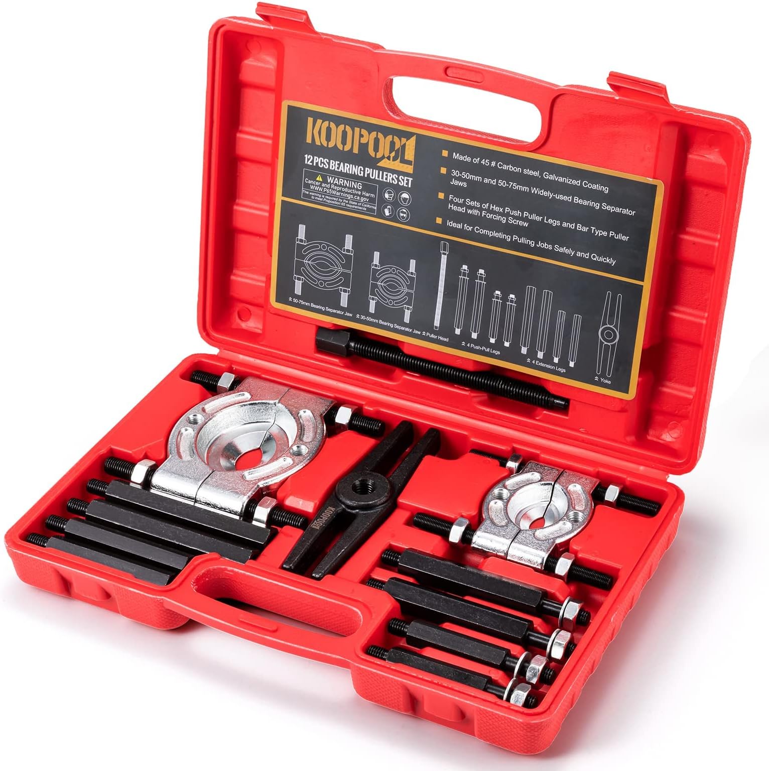 Bearing Puller 12-Piece, Gear Puller Set, Wheel Bearing Removal Tool, Wheel Hub Axle Puller Set, Bearing Separator with 2’’ and 3’’ Bearing Separator Jaws
