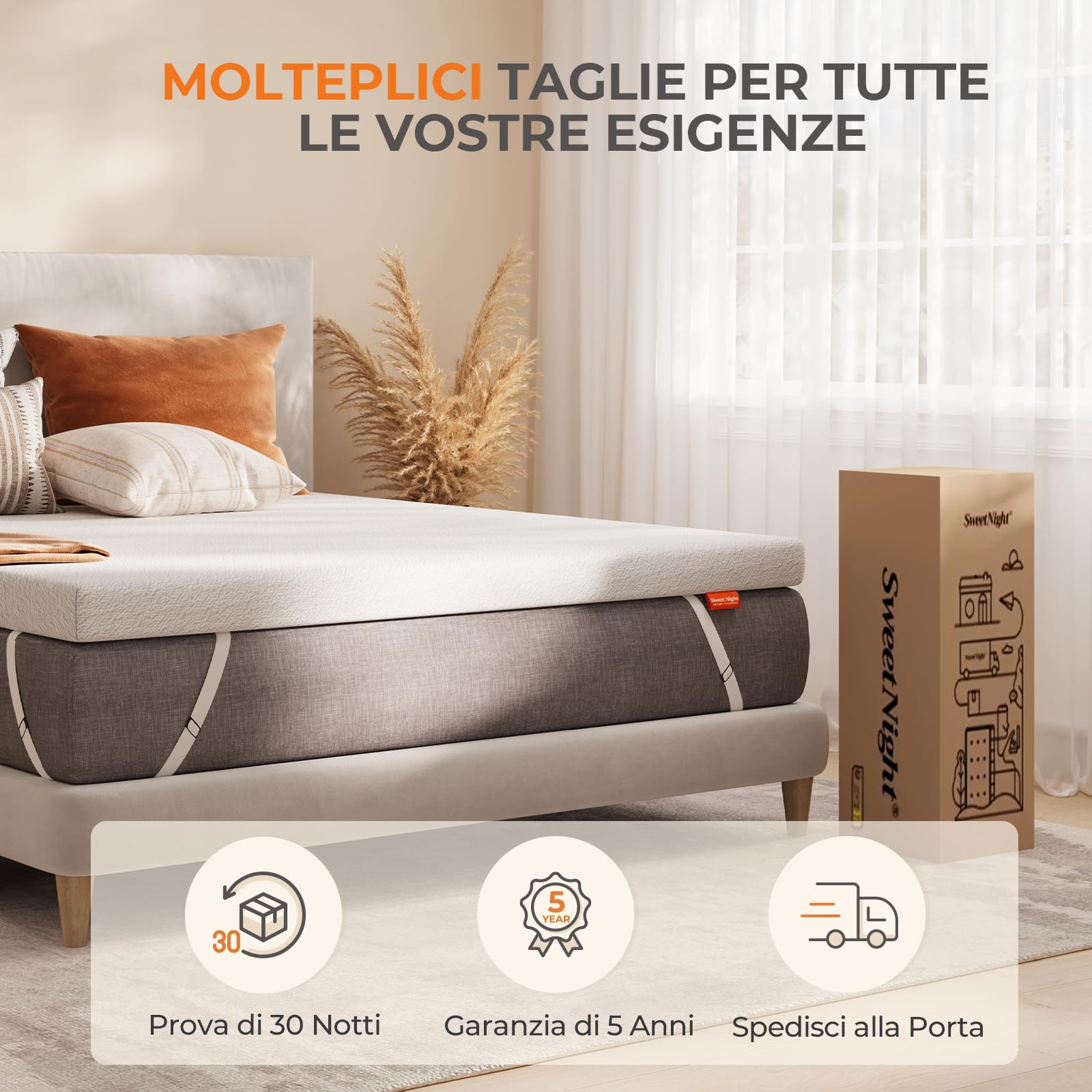 Sweetnight Topper Materasso Confortevole, Singolo 90x190 Alto 7CM, Foam Supporta Alta Resilienza, Rimovibile e Lavabile, Bianca