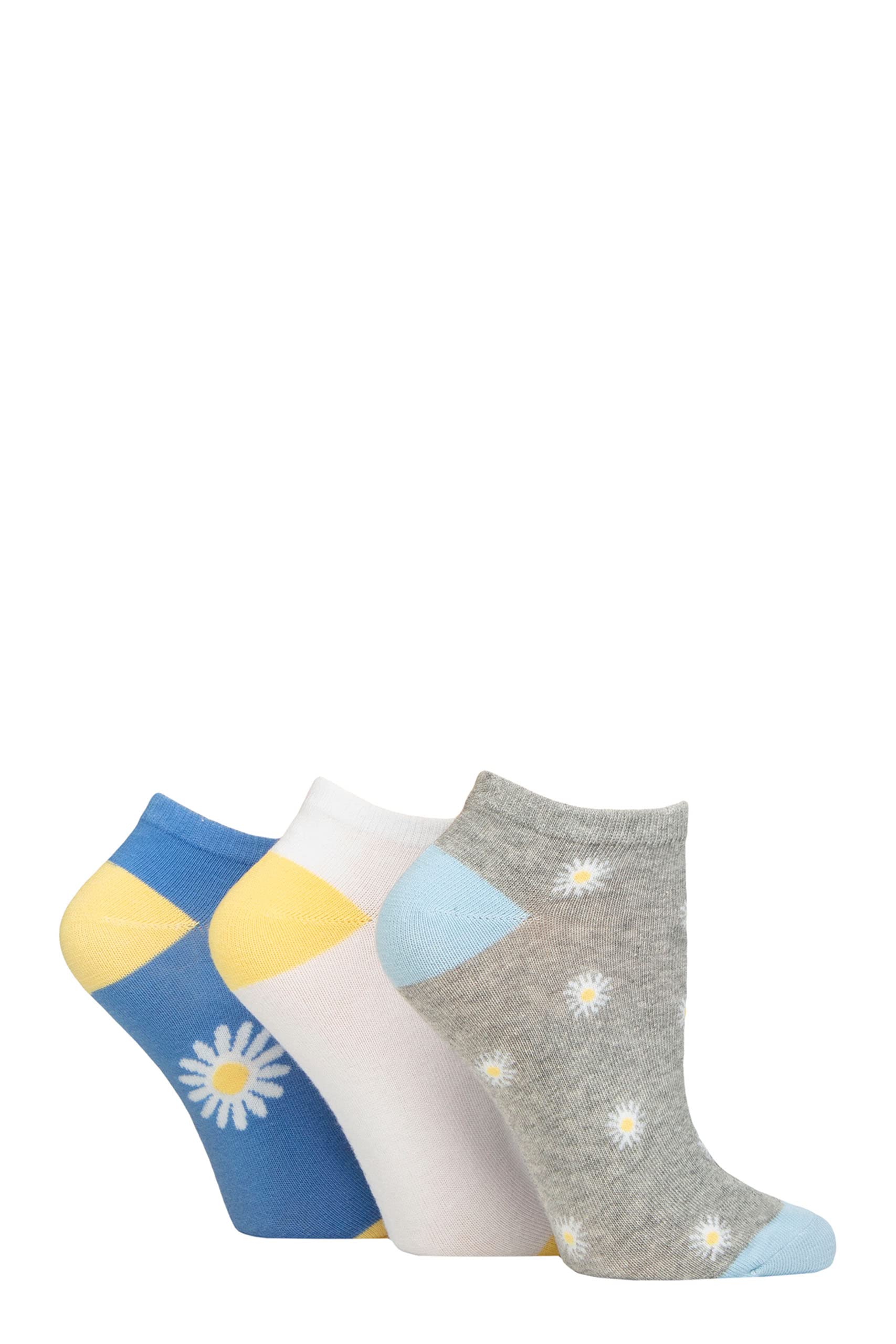 SockShop Wildfeet Ladies Novelty Cotton Trainer Socks Pack of 3 Daisies 4-8