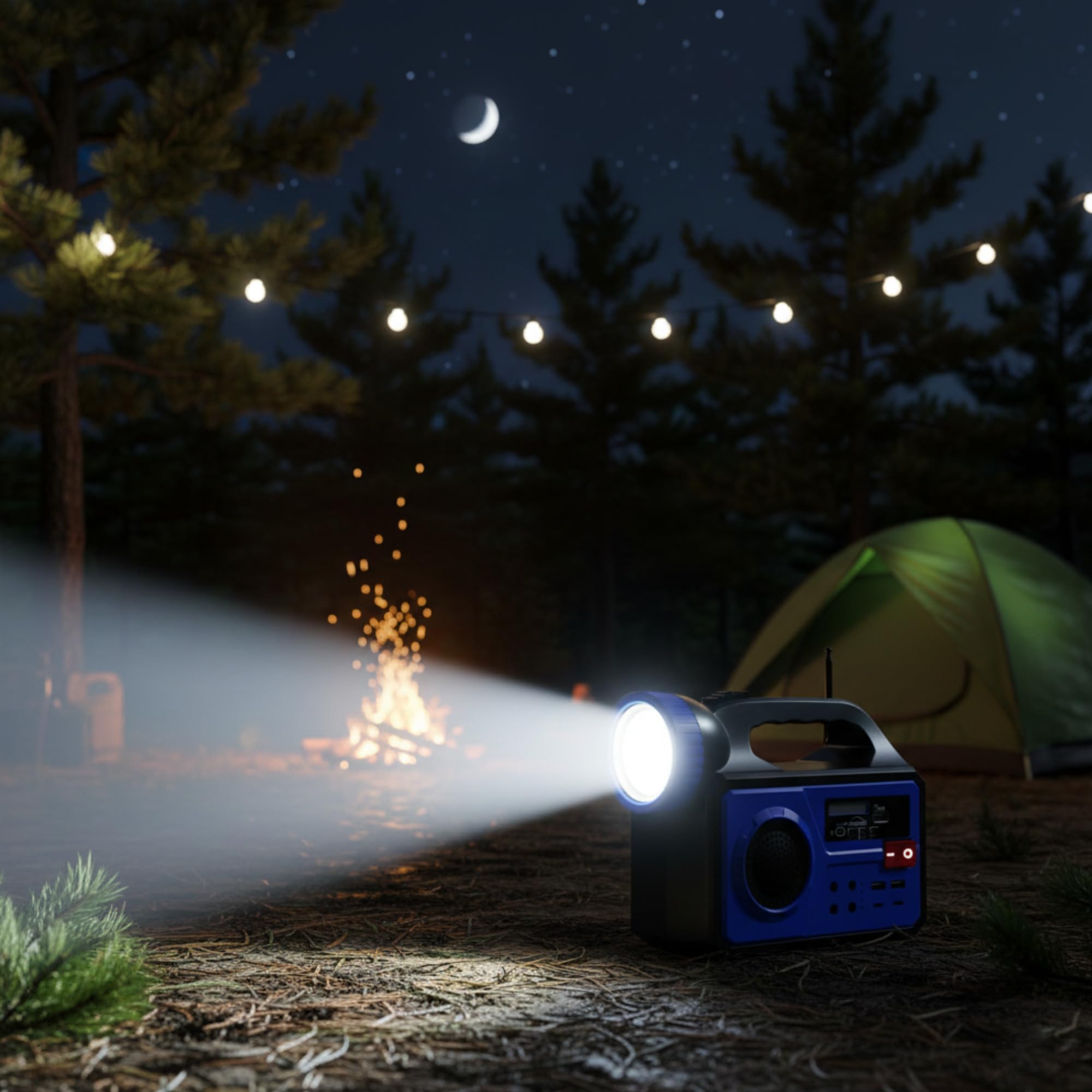 Sistema de Iluminación Solar Portátil con Panel 12W, Linterna LED, 3 Bombillas Externas, Radio FM, Bluetooth, Power Bank 25000mAh, Dimensiones 214x85x163mm