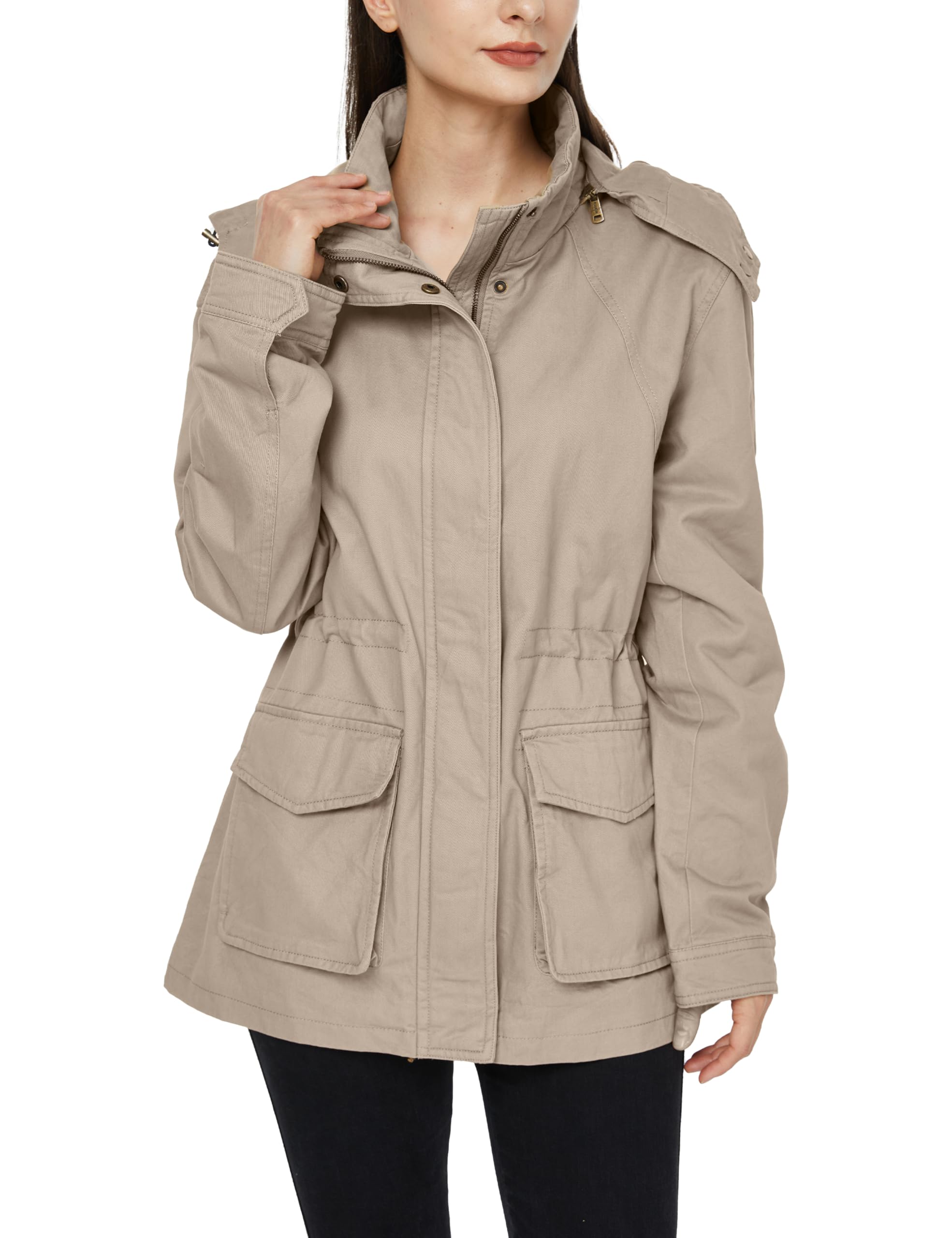 WenVen Giacca da Donna Cotone Militare Caldo Giubbotto Slim Fit Casual con Zip Antivento Cappotto Leggera Giacchetta Carga Classica Parka Montagna
