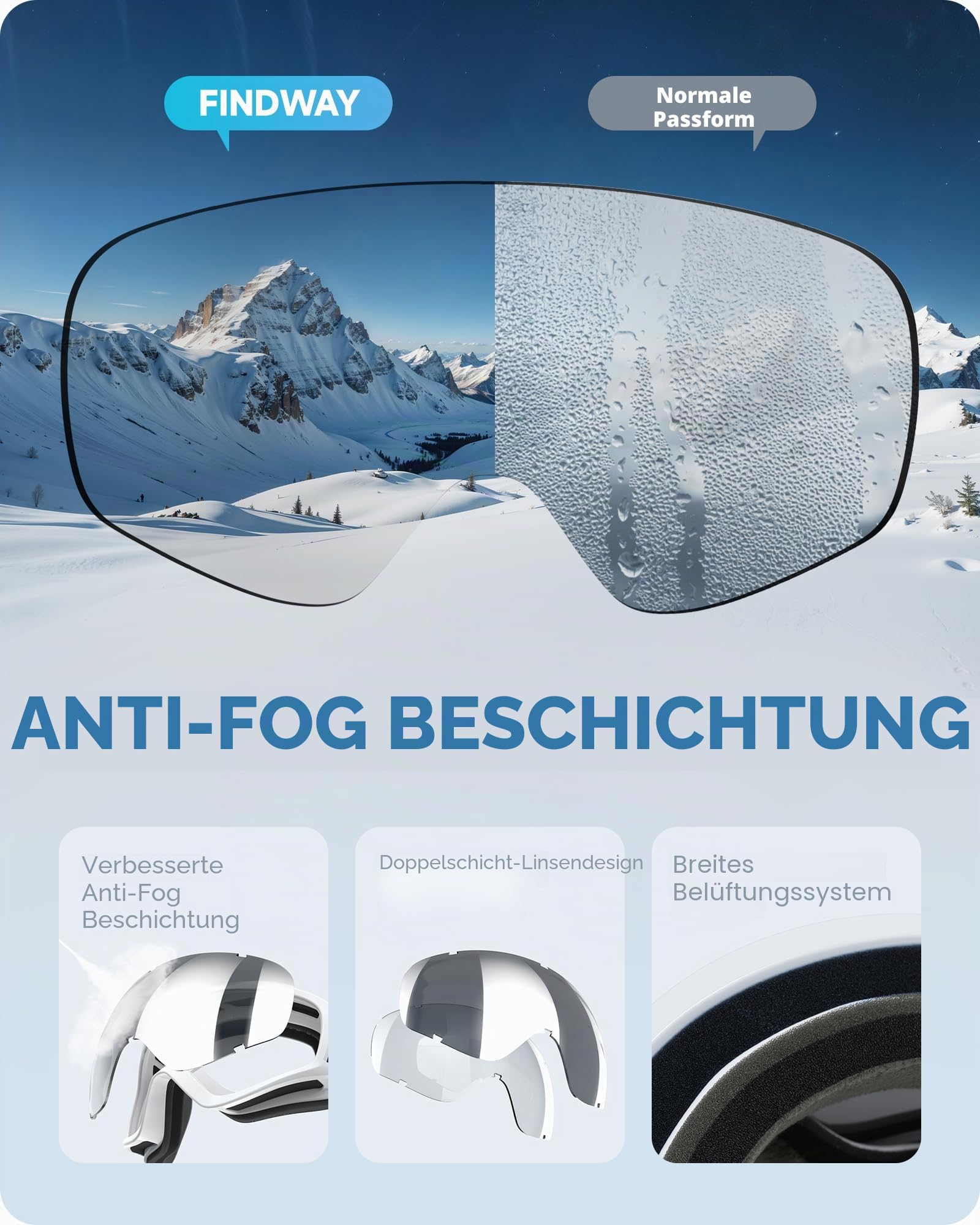 Findway Skibrille Kinder,Ski Snowboard Brille Brillenträger Snowboardbrille Schneebrille Verspiegelt für Junior Jungen Mädchen Teenager 5-16 Jahre - OTG 100% Anti-UV Anti-Fog