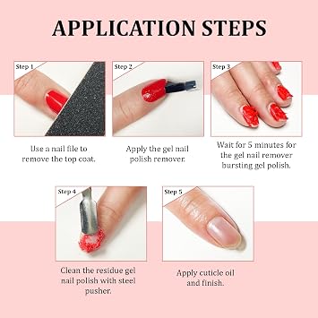 JODSONE Gel Nail Polish Remover Kit, 2Pcs 15ML Quick Soak-Off Gel Remover, Nail Sanding Strips & Cuticle Steel Pushers, Professional At-Home UV Gel Nail Removal Tools Set