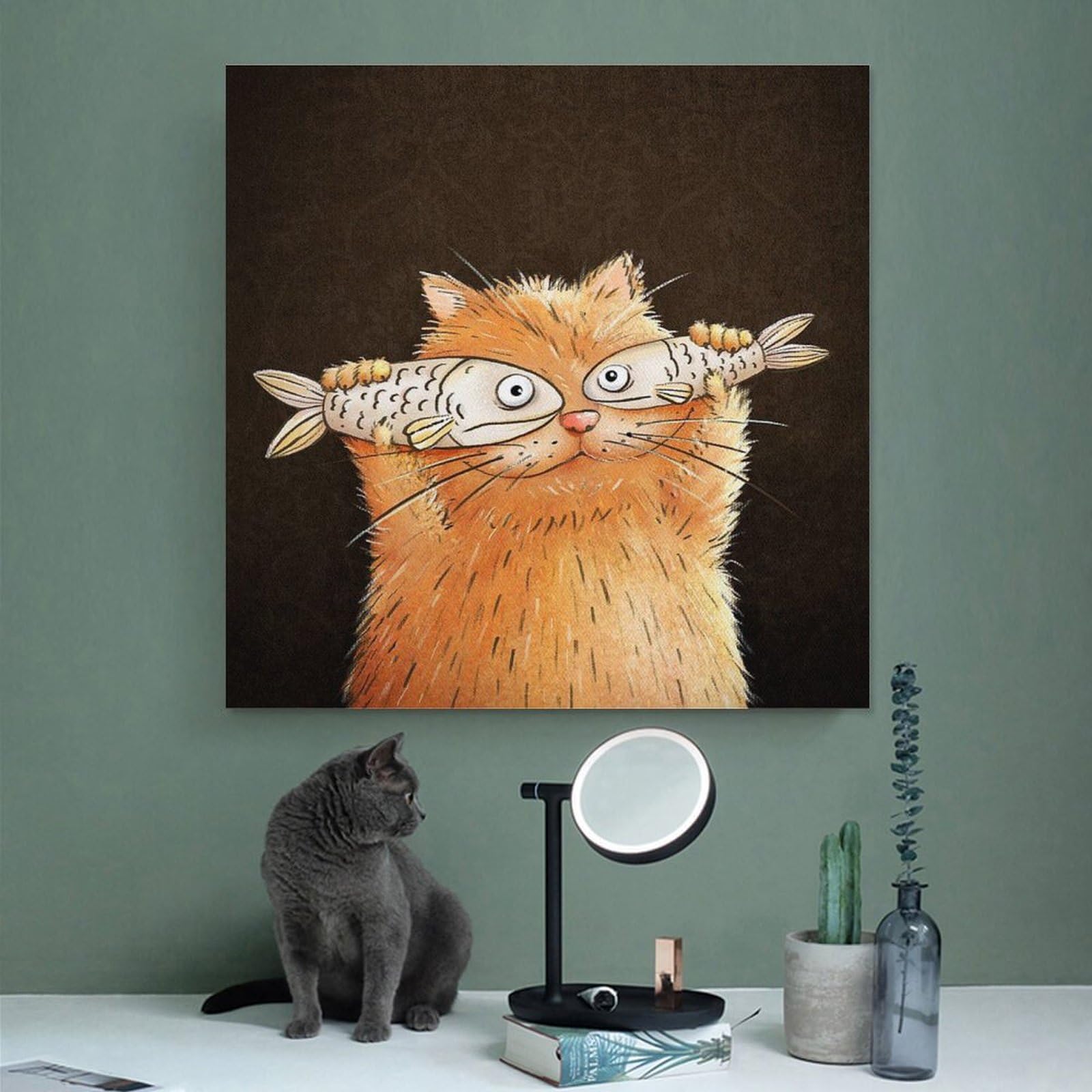 Amazon.co.jp: 面白い 猫と魚 ネコ柄 アニメ 絵画ポスター ウォール