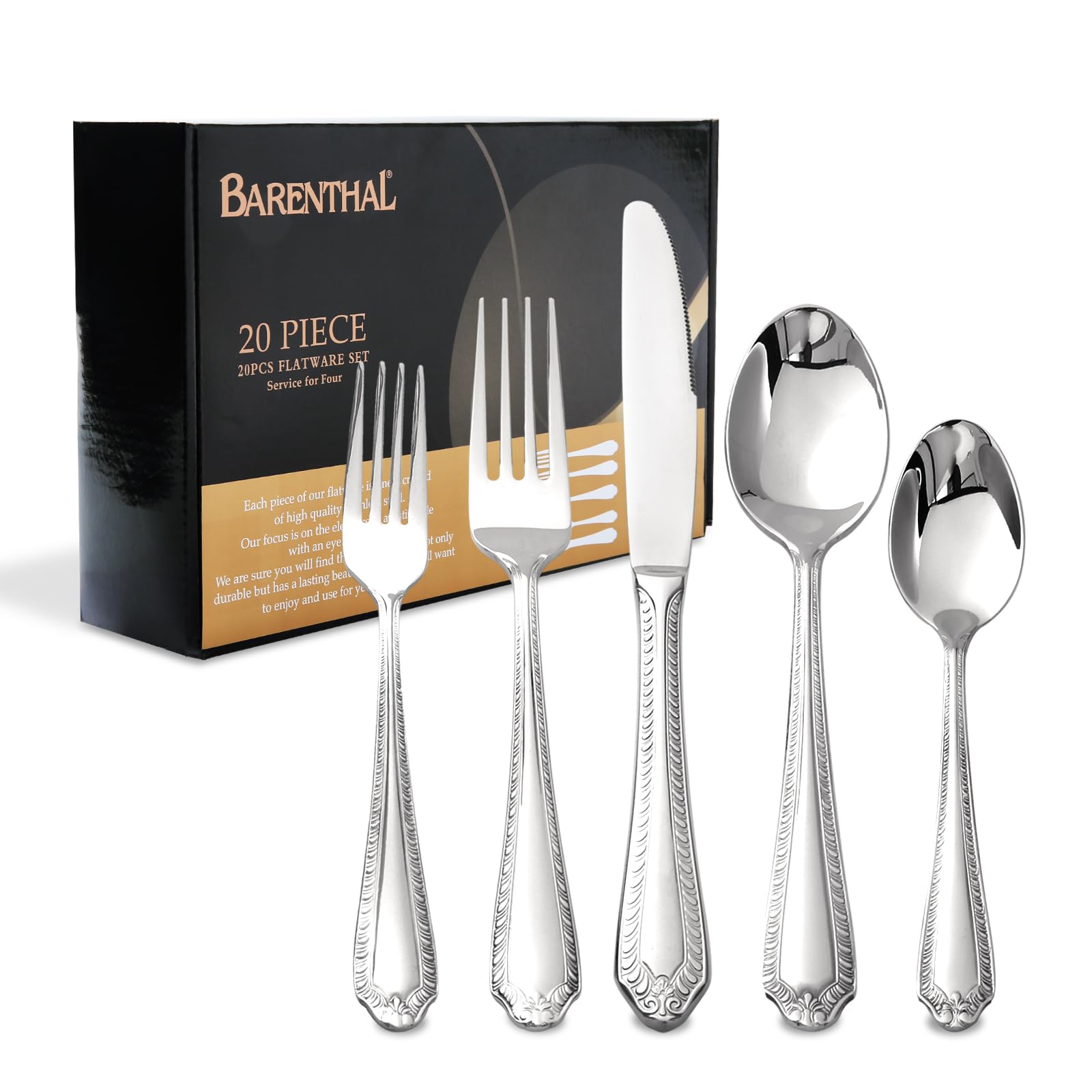 18/10 Silverware Set for 4, 20 Piece Stainless Steel Cutlery Set