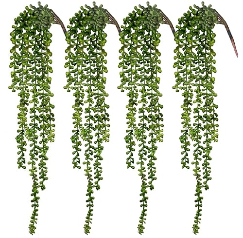 CEWOR 4pcs Fake Hanging Plants, String of Pearls Artificial Hanging