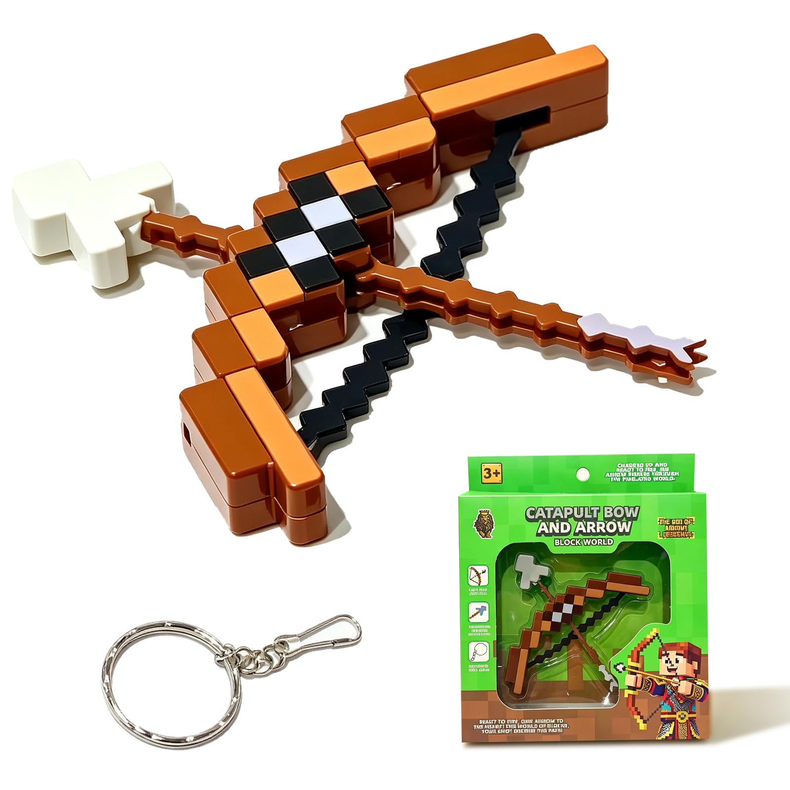 Brown Pixel Block Catapult Bow and Arrow Building Toy, Minecraft Block World Style Crossb…