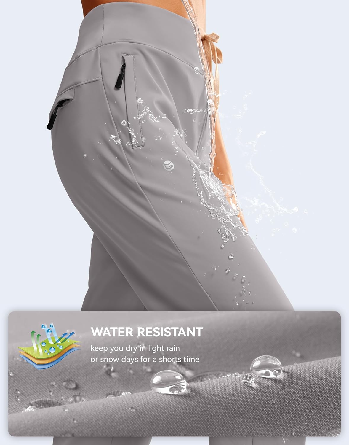 G Gradual Women's Fleece Lined Joggers Water Resistant Hiking Pants High Waisted Winter Thermal Sweatpants 3 Zipper Pockets - Image 6