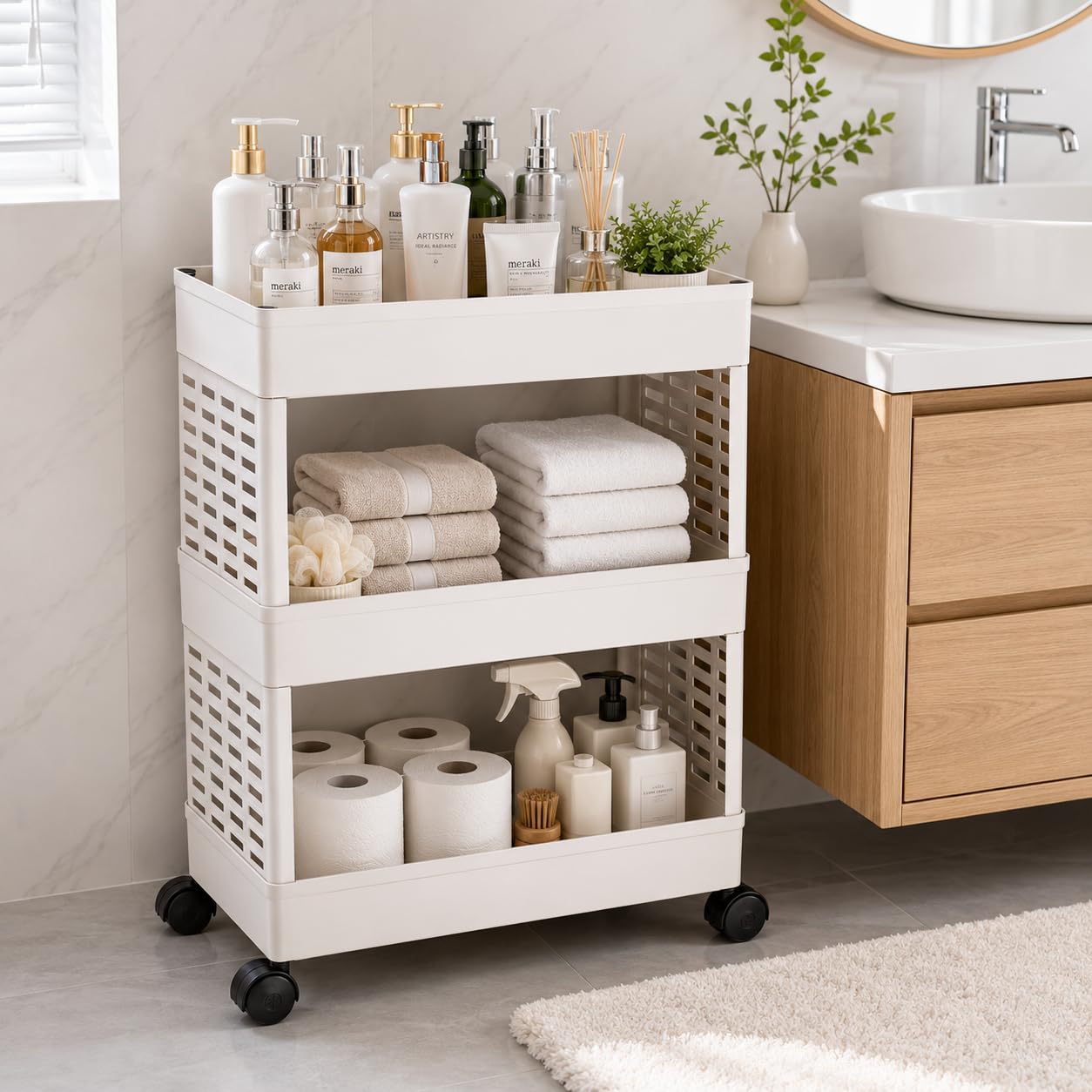 KAVIRA Multipurpose Storage Organizer Slim Rack Shelf with Wheels or Living Room or Office or Bed Room, Bath Room, Kids Room, Kitchen Trolley (White, 3L)-image-36