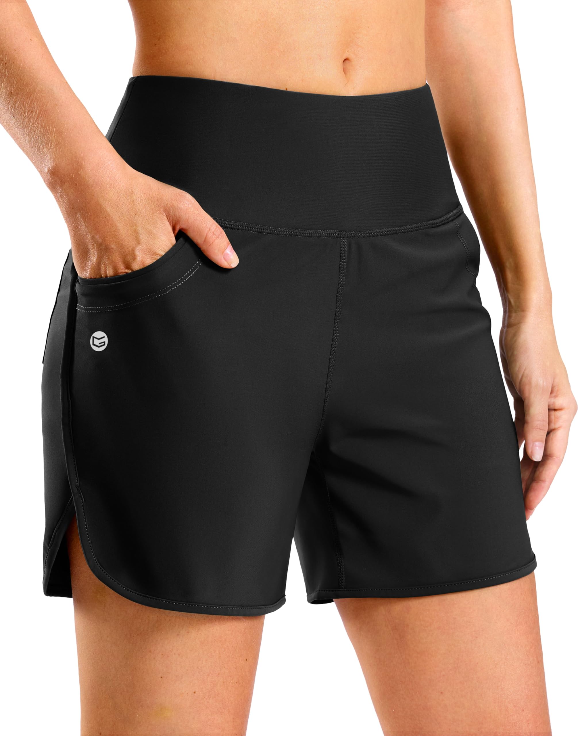 Women's 3"/5'' High Waisted Swim Board Shorts with Pockets Liner Quick Dry Swimsuit Bottoms Bathing Suit for Women-image-13