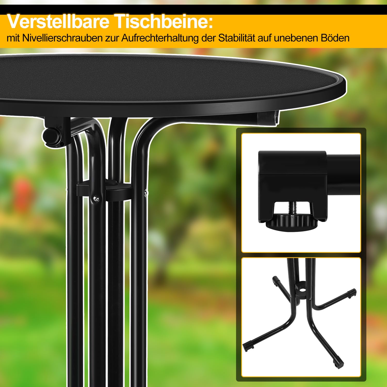 Zestaw 2 stolików barowych, składanych, Ø 80 cm, z pokrowcem, okrągły, 110 cm wysokości, stół bistro, odporny na warunki atmosferyczne, czarny, malowana proszkowo płyta ze stali nierdzewnej
