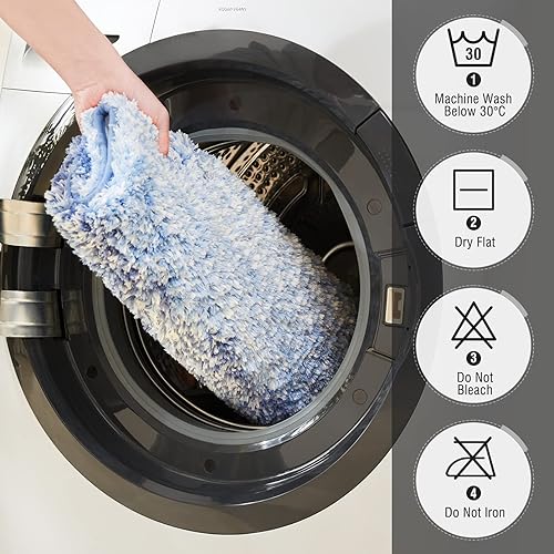 Miniatura 6 de TECHMILLY Tapetes de baño esponjosos de lujo, antideslizantes, suaves, absorbentes, de microfibra a rayas, lavables y de secado rápido, 24 x 17