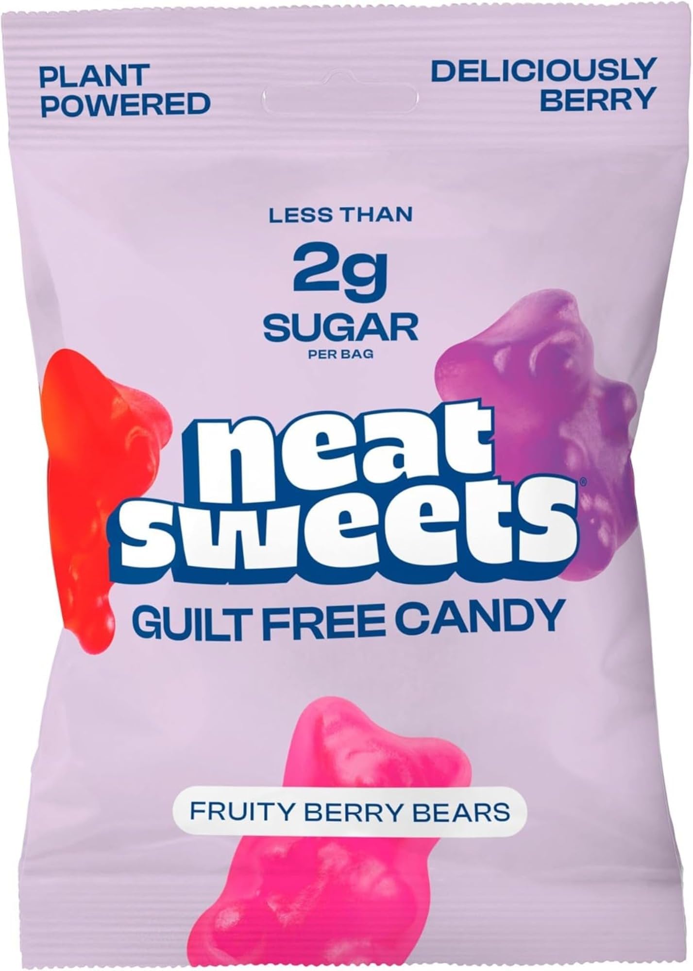 NeatSweets Vegan Sweets with Low Sugar - High Fibre, Gluten Free Plant Based Gummy Bears - 1.6g of Sugar per 50g Low Calorie No Added Sugar Guilt-Free Delicious Candy, Fruity Berry Bears x1 50g Packs
