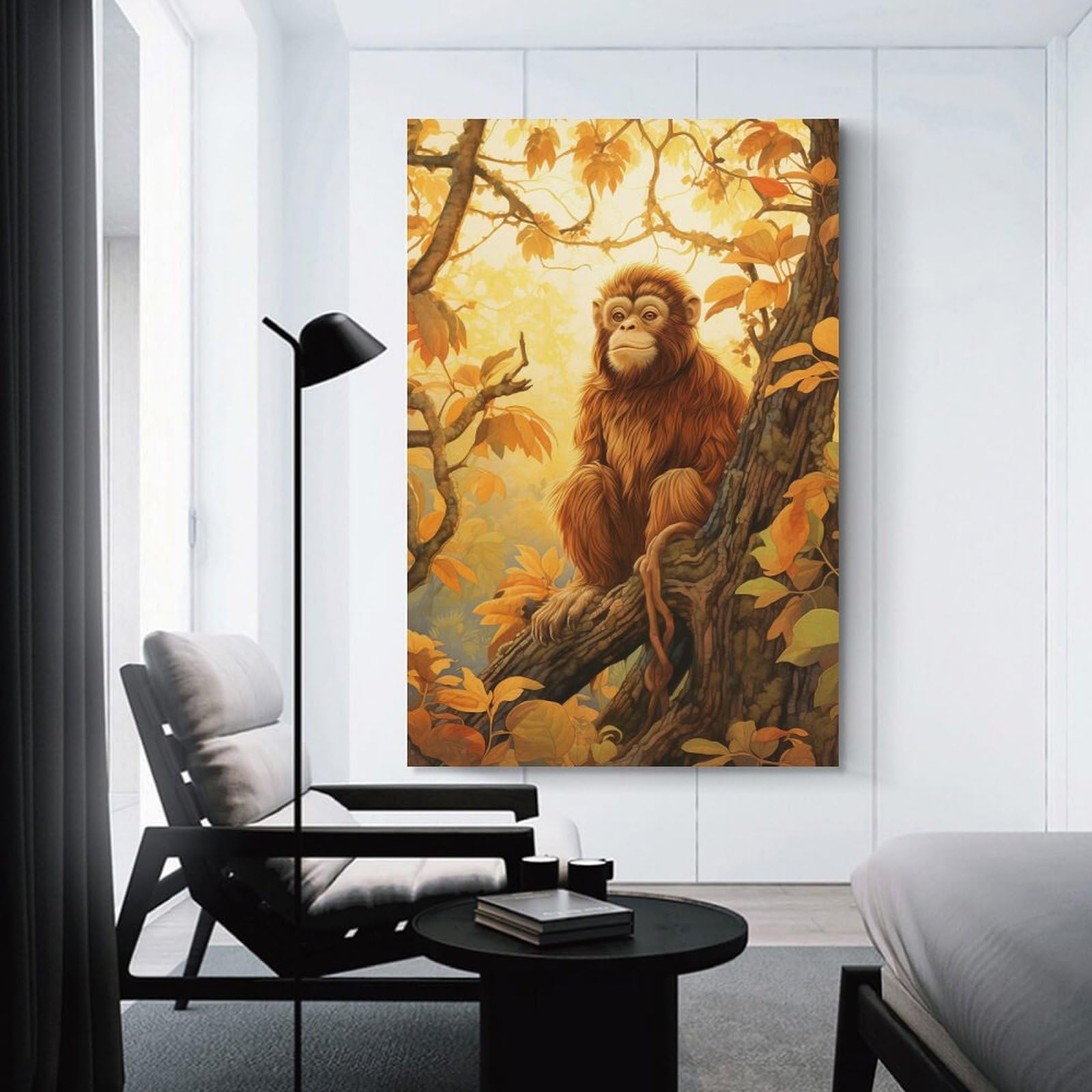 Junmoney Monkey in Jungle Canvas Wall Art 24x36inch(60x90cm), for Wall Displays, Bedrooms Or Room Updates, Ideal for Building A Coordinated Art Wall