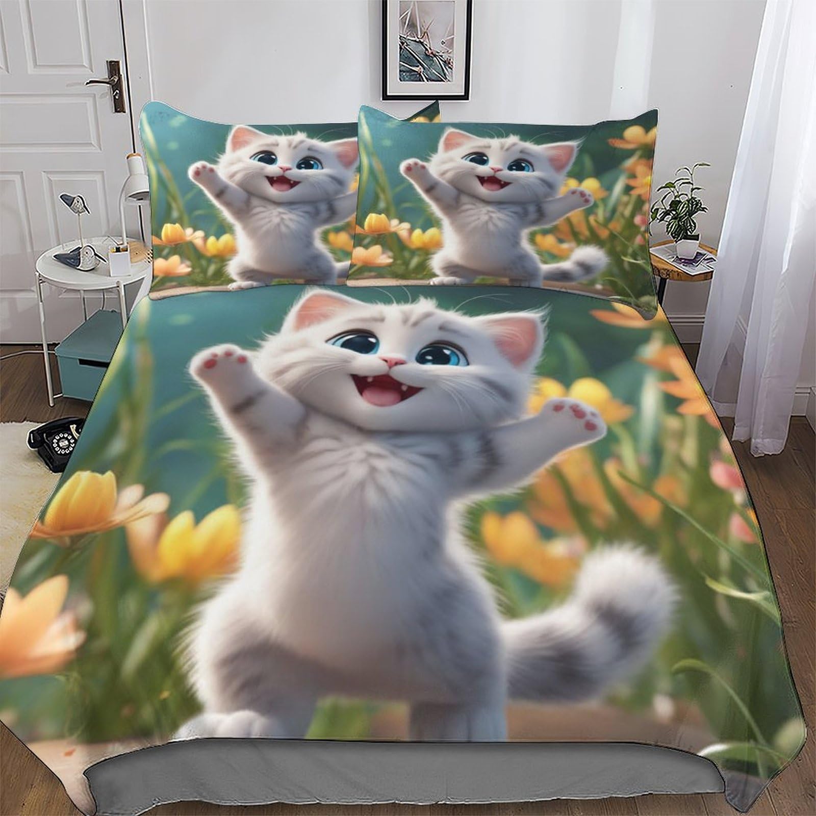 Housse de couette chat en microfibre premium imprimée en 3D haute définition