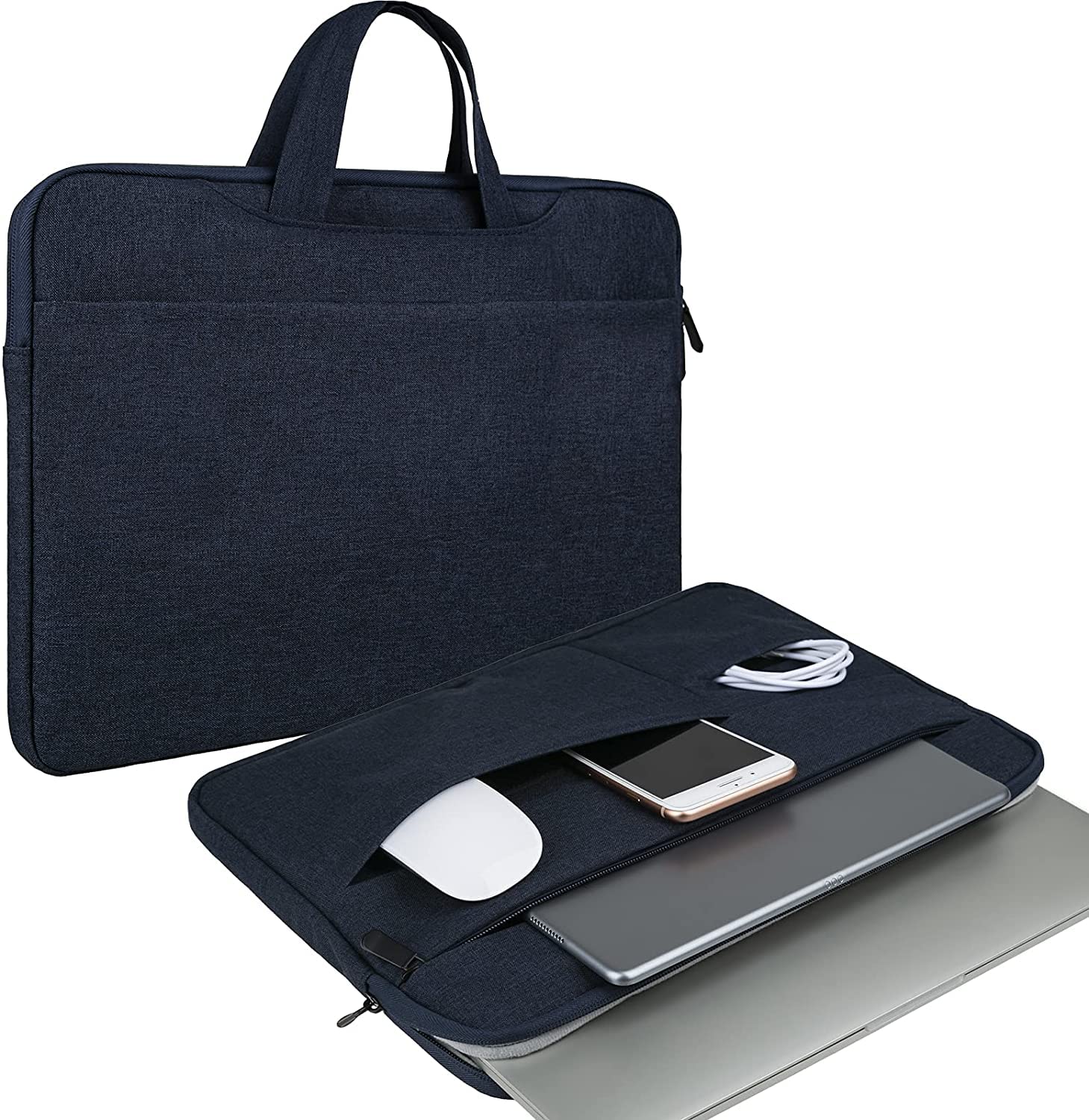 Dynotrek Kindle 15.6 inch Laptop Sleeve Case Pouch, with Hidden Handle Shockproof Protective Cover, Accessory Pocket, Briefcase Computer Hand Bag, Compatible for HP, ASUS, Dell, Acer -Denim Blue 1