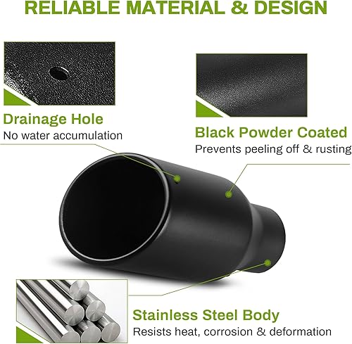 Miniatura 5 de AUTOSAVER88 Punta de escape de entrada de 2.5 pulgadas, entrada de 2.5 pulgadas, salida de 4 pulgadas, longitud total de 9 pulgadas, acabado negro