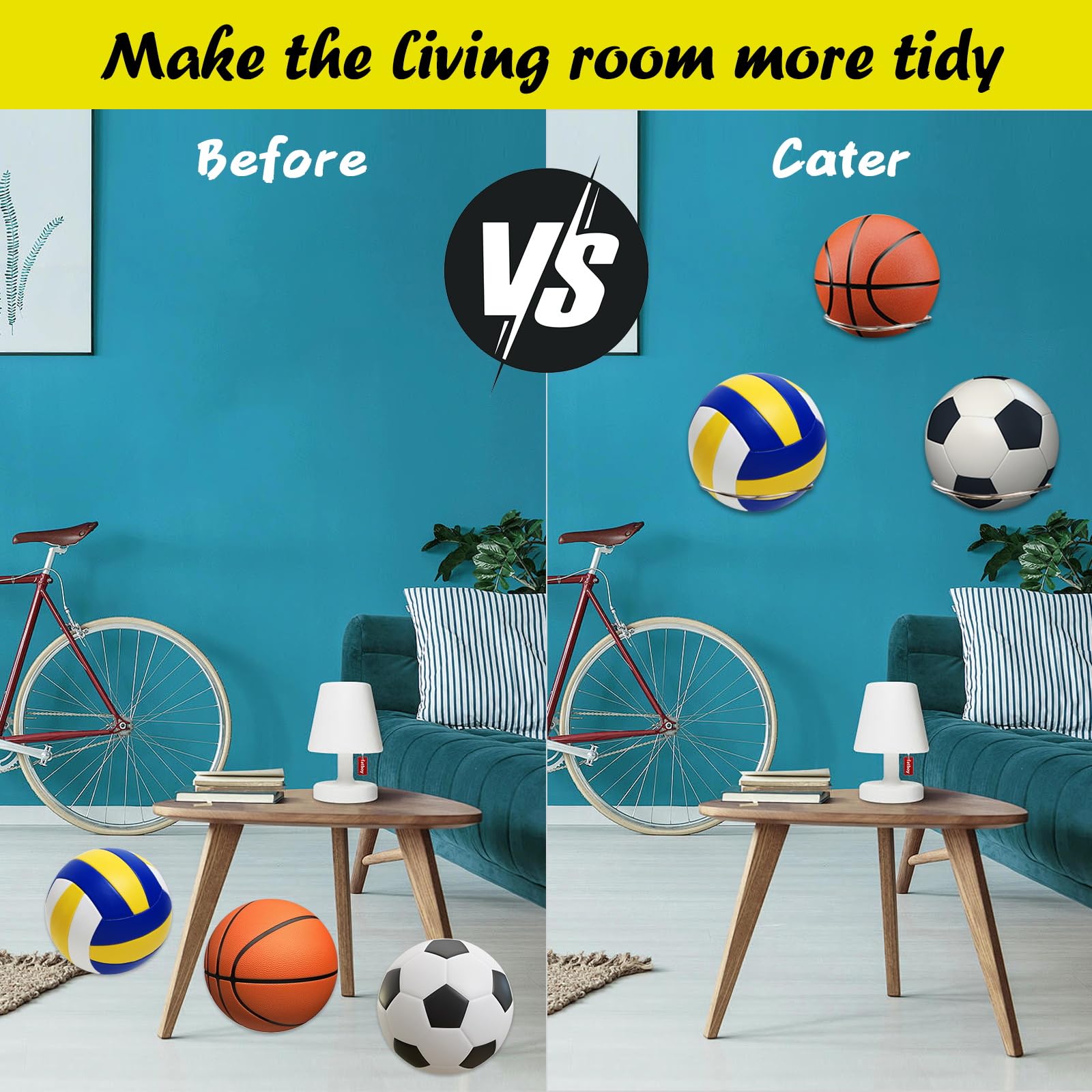Soporte de Pared para Balones Soporte de Exhibición de Pelota con Tornillos 6 Piezas Plata para Baloncesto Fútbol Voleibol