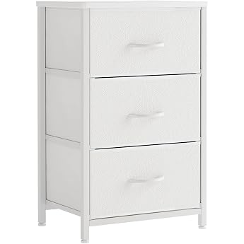 CAIYUN Bedside Table with 3 Drawers Narrow Fabric Chest of Drawers Sideboard with Wooden Top Storage for Bedroom Living Room Hallway Modern Design White Space Saving