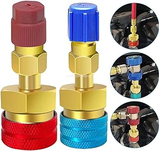 CAVLA R1234yf Quick Couplers Kit, R1234YF to R134A Quick Coupler Adapter, High/Low Side Quick Coupler R1234YF AC Charging Hose Adapter Fitting Connector for Car Conditioner AC Charging (Blue and Red)