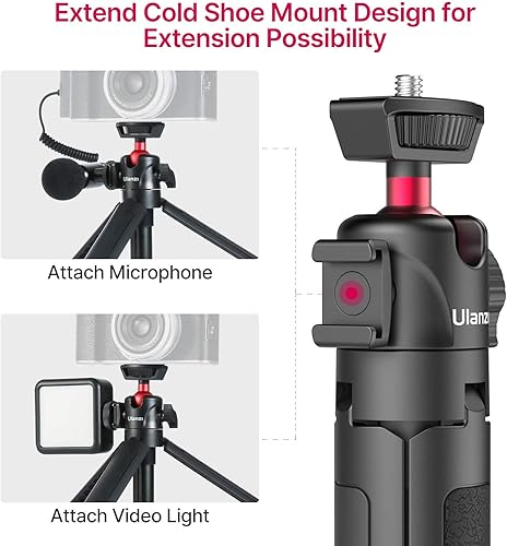 Miniatura 8 de Ulanzi MT-16 Soporte de trípode para cámara, mini trípode de mesa para selfie stick con zapata fría + soporte de video para teléfono inteligente