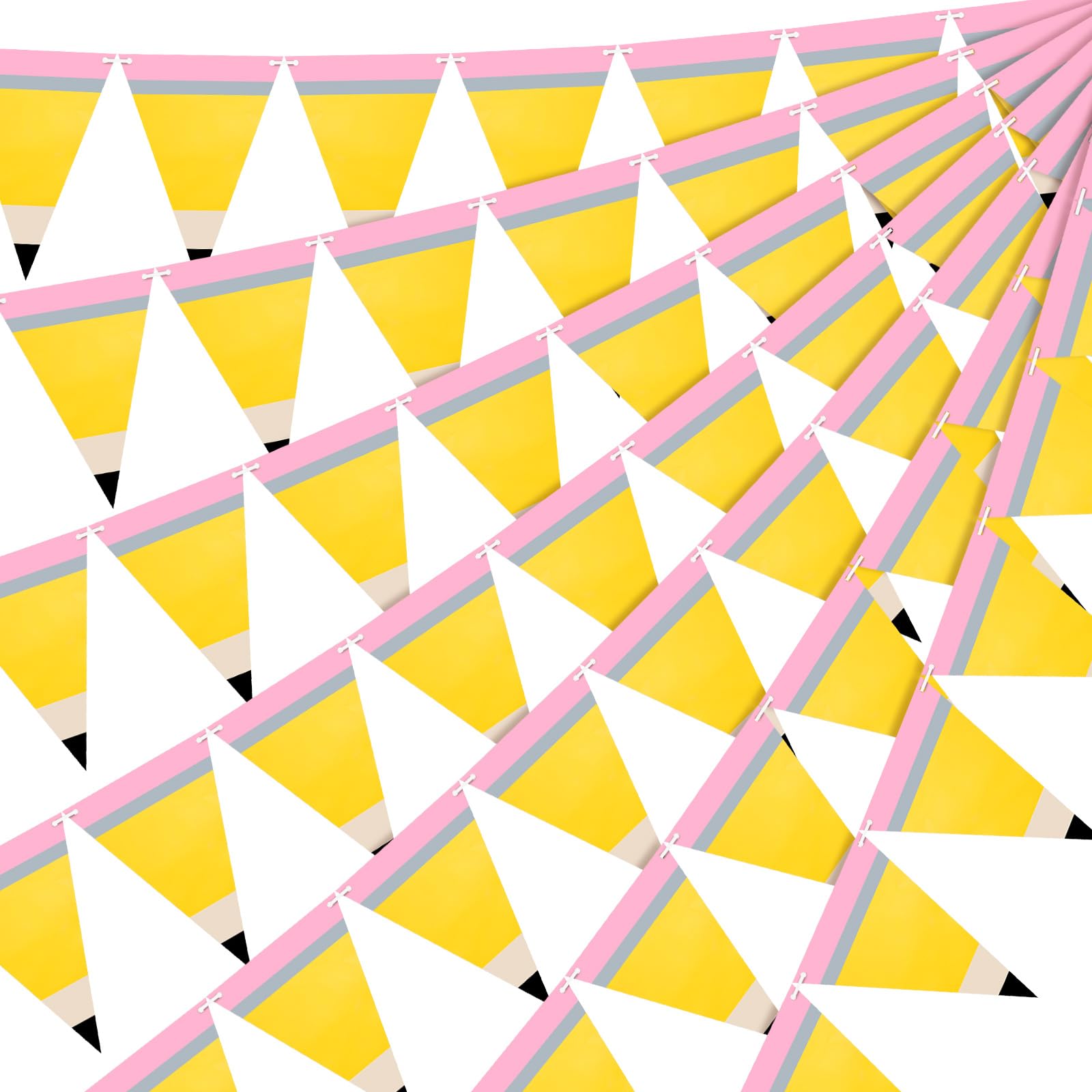 Banderines de papel con forma de lápiz, banderas triangulares con impresión de doble cara, bandera de papel triangular para decoración escolar, fiesta, decoración de aula colgante