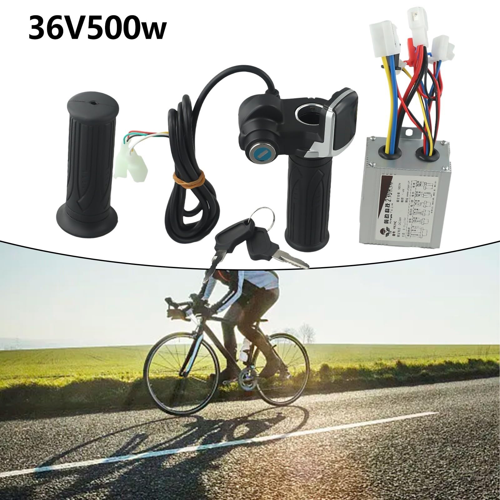 Contrôleur de vélo ou scooter électrique brossé avec poignée d'accélérateur, prend en charge les moteurs 24 V/36 V/48 V 250 W-1000 W, noir argenté (36 V 500 W)