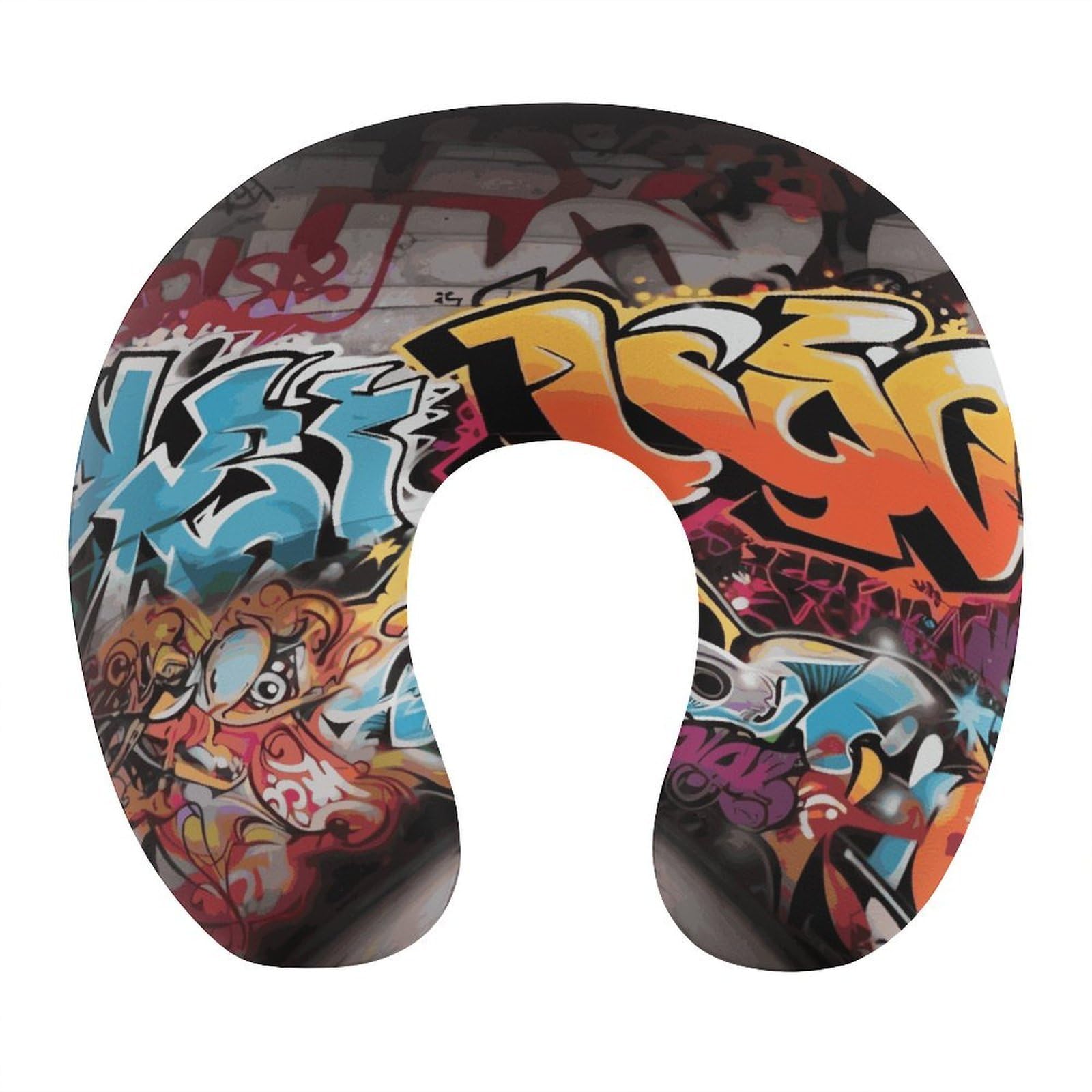 Btcowzrv Style Graffiti Hip Hop U Shaped Neck Pillow Travel Pillows
