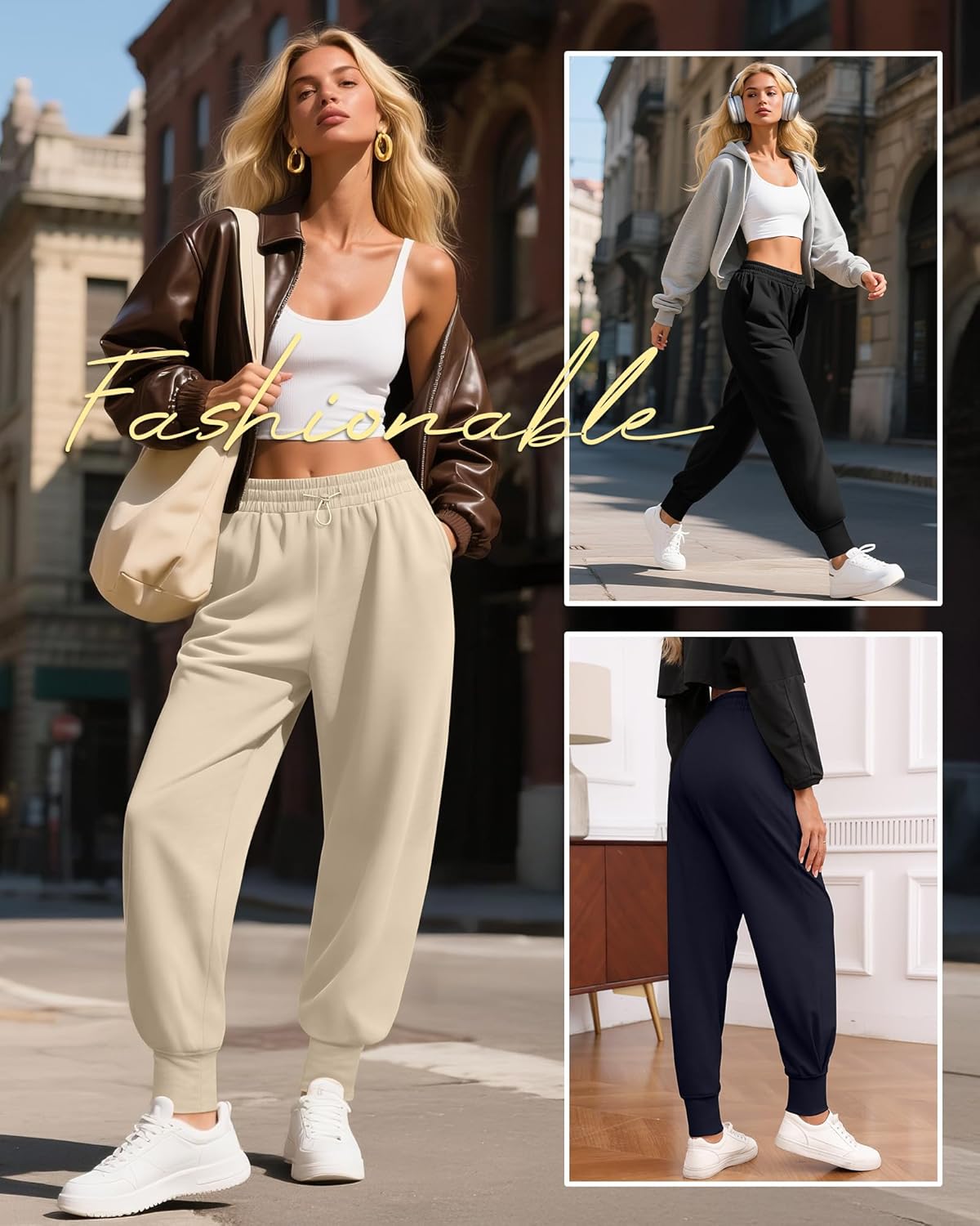 3 Pack Women's Sweatpants Jogger High Waisted Drawstring Athletic Running Yoga Workout Pants with Pockets - Image 2