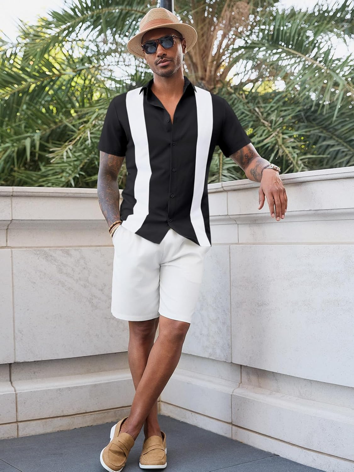 Runcati Mens Vintage Bowling Shirt Short Sleeve Button Down Shirts Casual Summer Beach Tops - Image 5