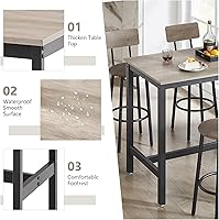 Vista 4 de Moderno juego de mesa y silla de bar para 4 mesas y taburetes de altura de mostrador con respaldo, mesa de comedor rectangular, juego de 5