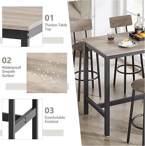 Miniatura 4 de Moderno juego de mesa y silla de bar para 4 mesas y taburetes de altura de mostrador con respaldo, mesa de comedor rectangular, juego de 5 con