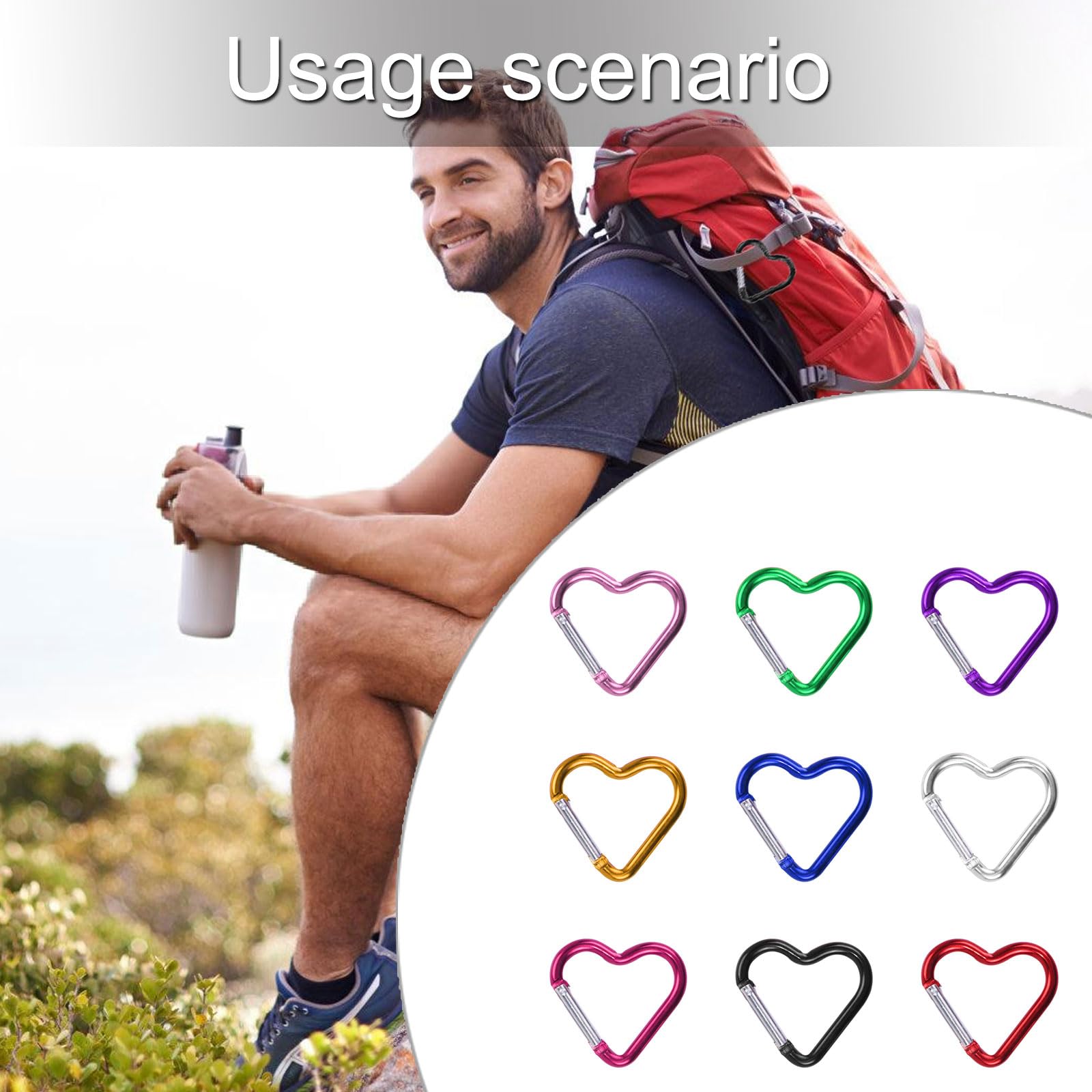 Laikoutd 9lots Colorful Keychain Hook Love Heart Carabiner Quickly Release Carabiner for Backpacks and Bottles