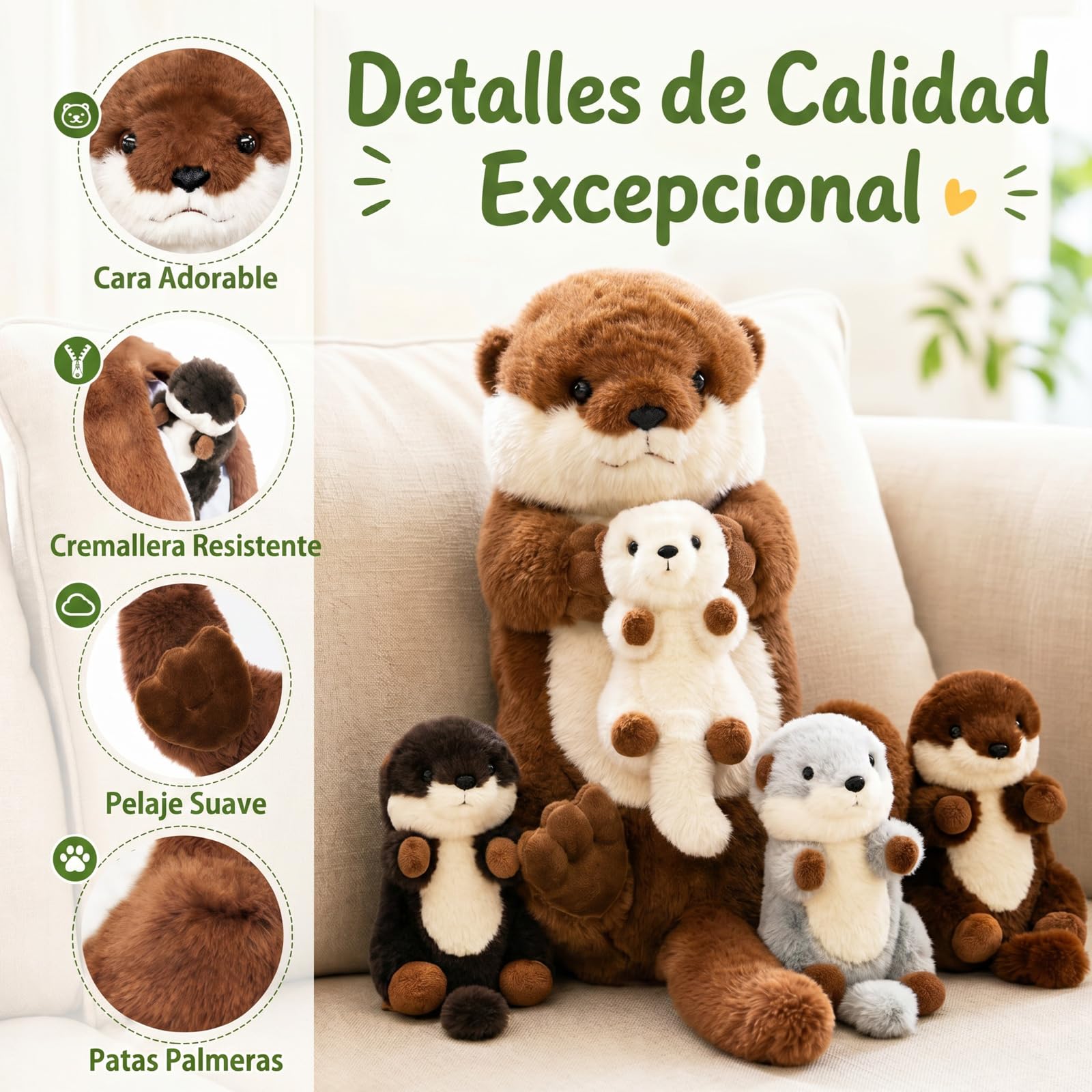 OUOZZZ Nutria de felpa y nutria de peluche madre y bebé - Peluche de animal marino realista de 38 cm, criatura marina ultra suave y adorable, regalo perfecto de cumpleaños o bebé nuevo para niños