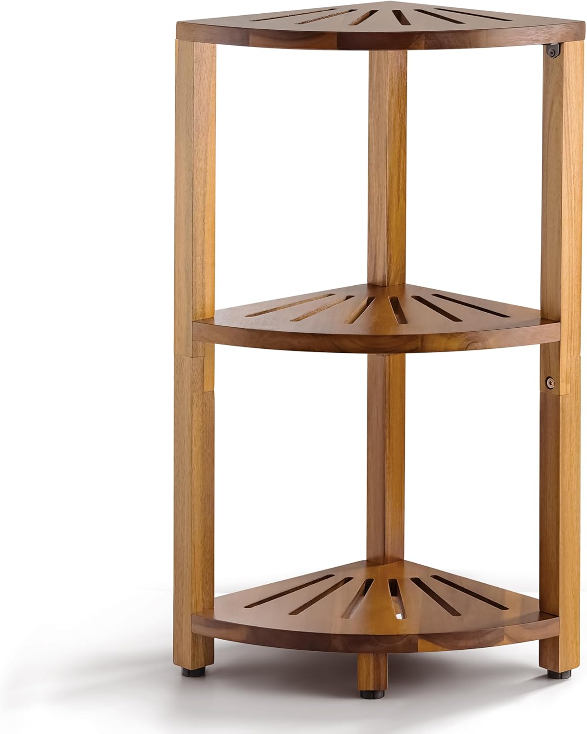BLUEWEST 3-Tier Corner Shower Caddy Stand, Wood Shower Organizer Standing with Anti-Slip Feet, Waterproof & Durable Bathroom Corner Shelf, Space-Saving Design Storage for Kitchen or Living Room Acacia
