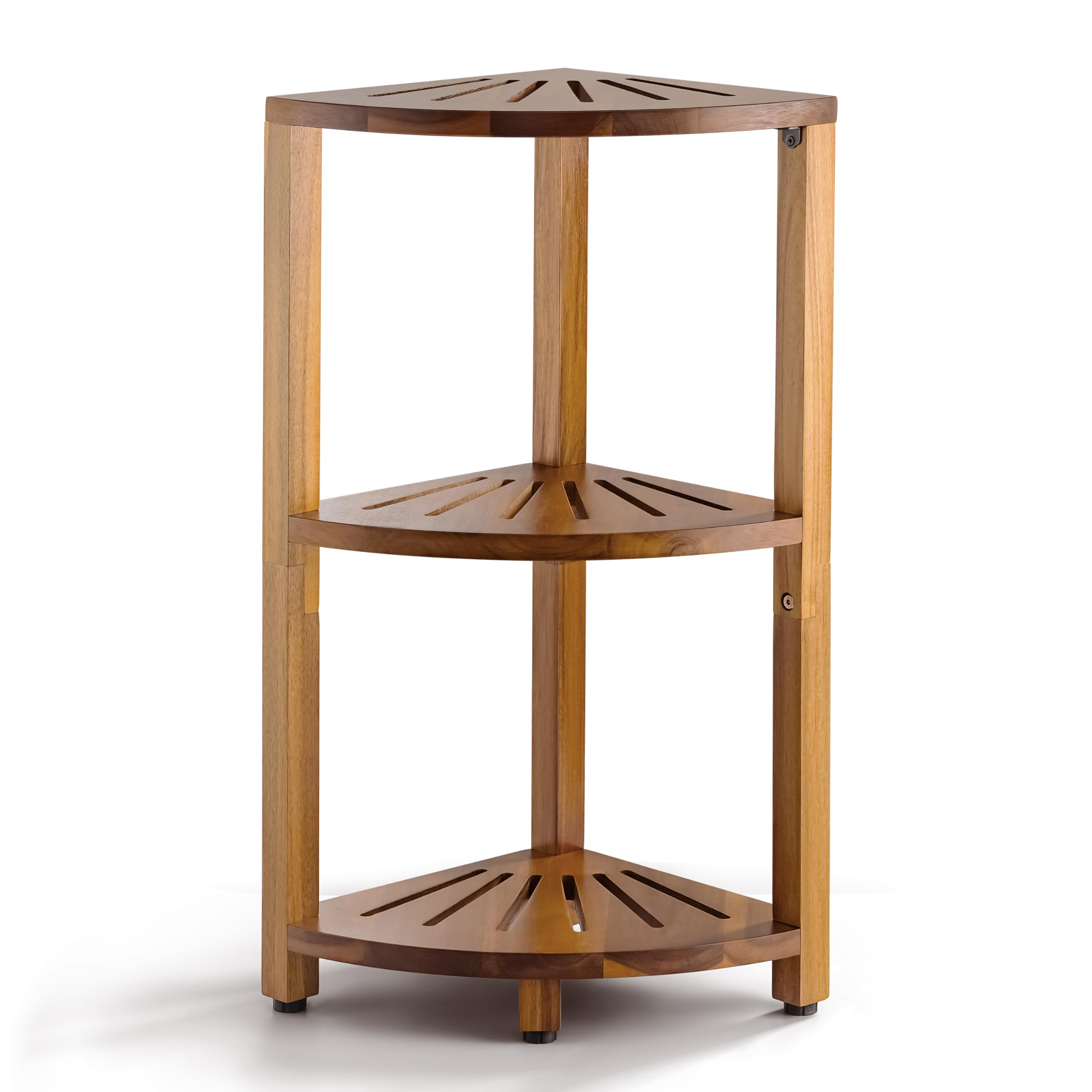 BLUEWEST 3-Tier Corner Shower Caddy Stand Wood Shower Organizer Standing with Anti-Slip Feet Waterproof Durable Bathroom Corner Shelf