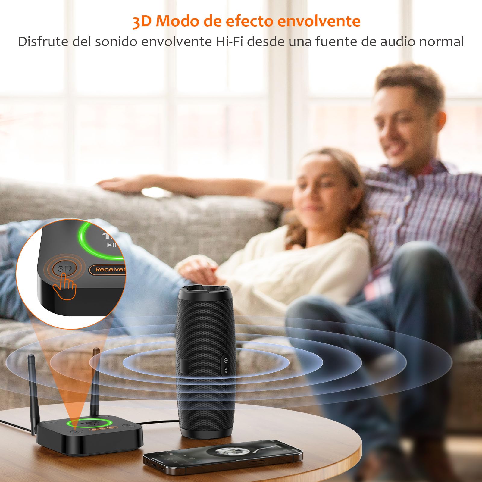 1Mii Receptor Bluetooth 5.3 HiFi, Adaptador Audio Bluetooth Control Volumen, Salida Óptica AUX 3.5mm, Coaxial, 3D Surround con aptX LL de Baja Latencia para Altavoces, Estéreo Hogar, Largo Alcance
