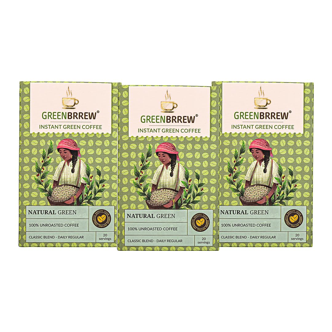 Greenbrrew Natural Green | 100% Unroasted Coffee | Classic Blend | Daily Regular | 20 Servings | 60g (Pack Of 3)