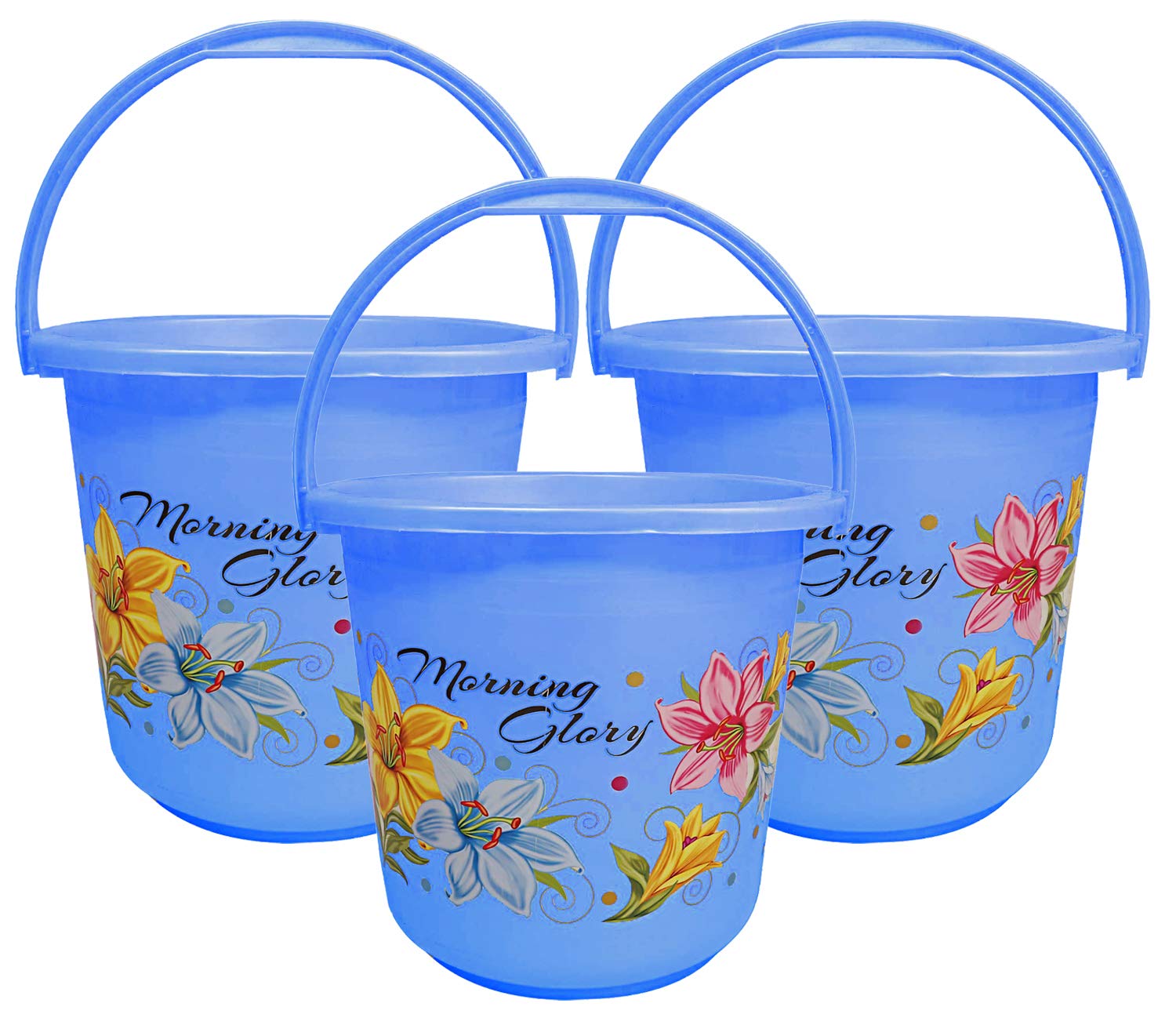 Kuber Industries Floral Print 3 Pieces Unbreakable Strong Plastic Bathroom Bucket 16 LTR (Blue) -CTKTC42851 (B084HY711H) Amazon Price History, Amazon Price Tracker