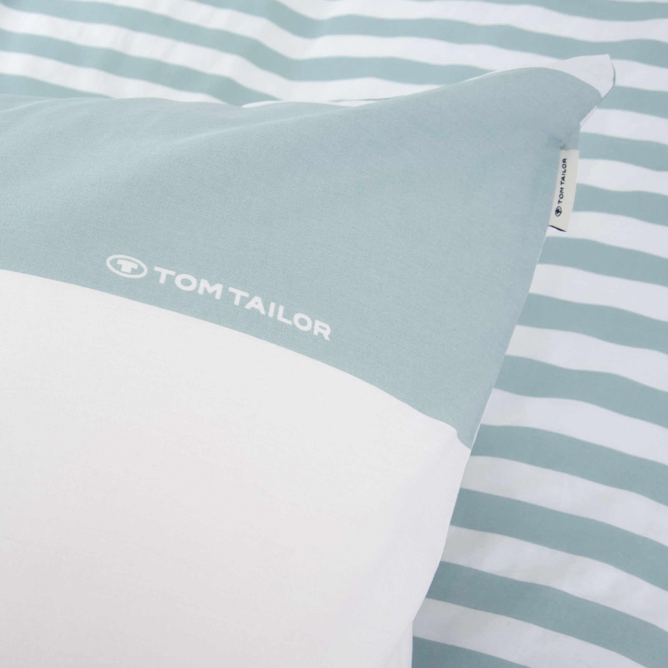 TOM TAILOR Pościel Renforcé, 80 x 80 cm + 135 x 200 cm, 100% bawełna/renforcé, z dwustronnym motywem i zamkiem błyskawicznym, SIENA, biała, turkusowa (Fresh Sage)