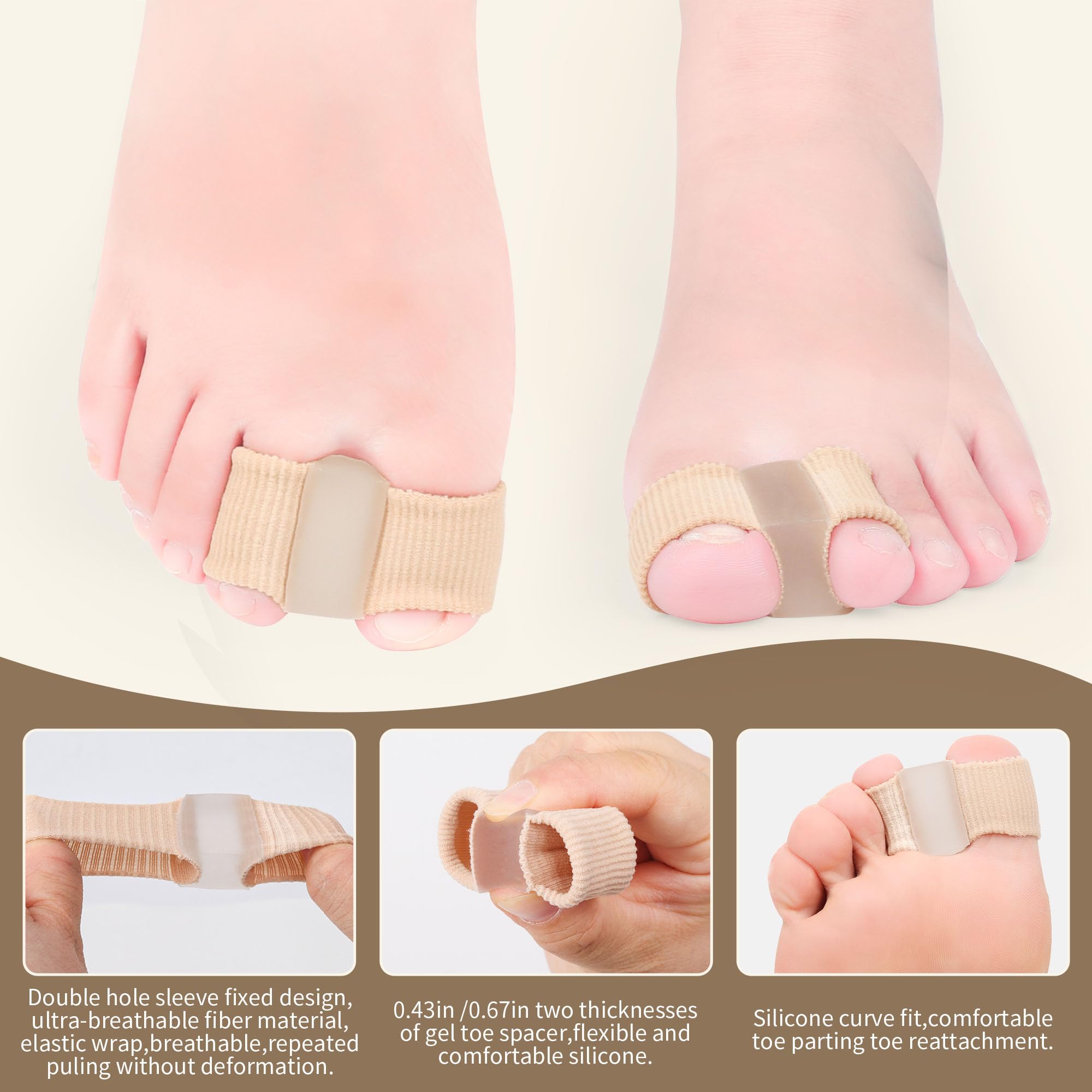 DYKOOK Gel Toe Separators Bunion Corrector with 2 Loops be Made of Elastic Fabric Material 2PCS Toe Corrector for Big Toes,Toe Spacers Suitable for Hallux valgus,Foot Pain,Corns (S) - Image 3